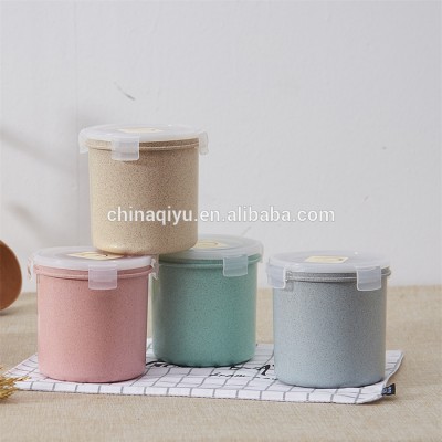 1200ml round cheap colorful wheat straw preservation box colorful plastic food containers