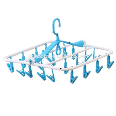 Wholesale Low Price Clear Color Plastic Clothes Trouser Socks Hanger with 20 Clips